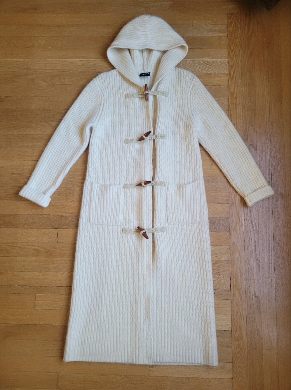 Ralph Lauren Vtg Long Cardigan Toggle Duffle Sweater Ribbed Hooded